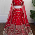 Royal Red Silk Lehenga with Zari & Beads Embroidery