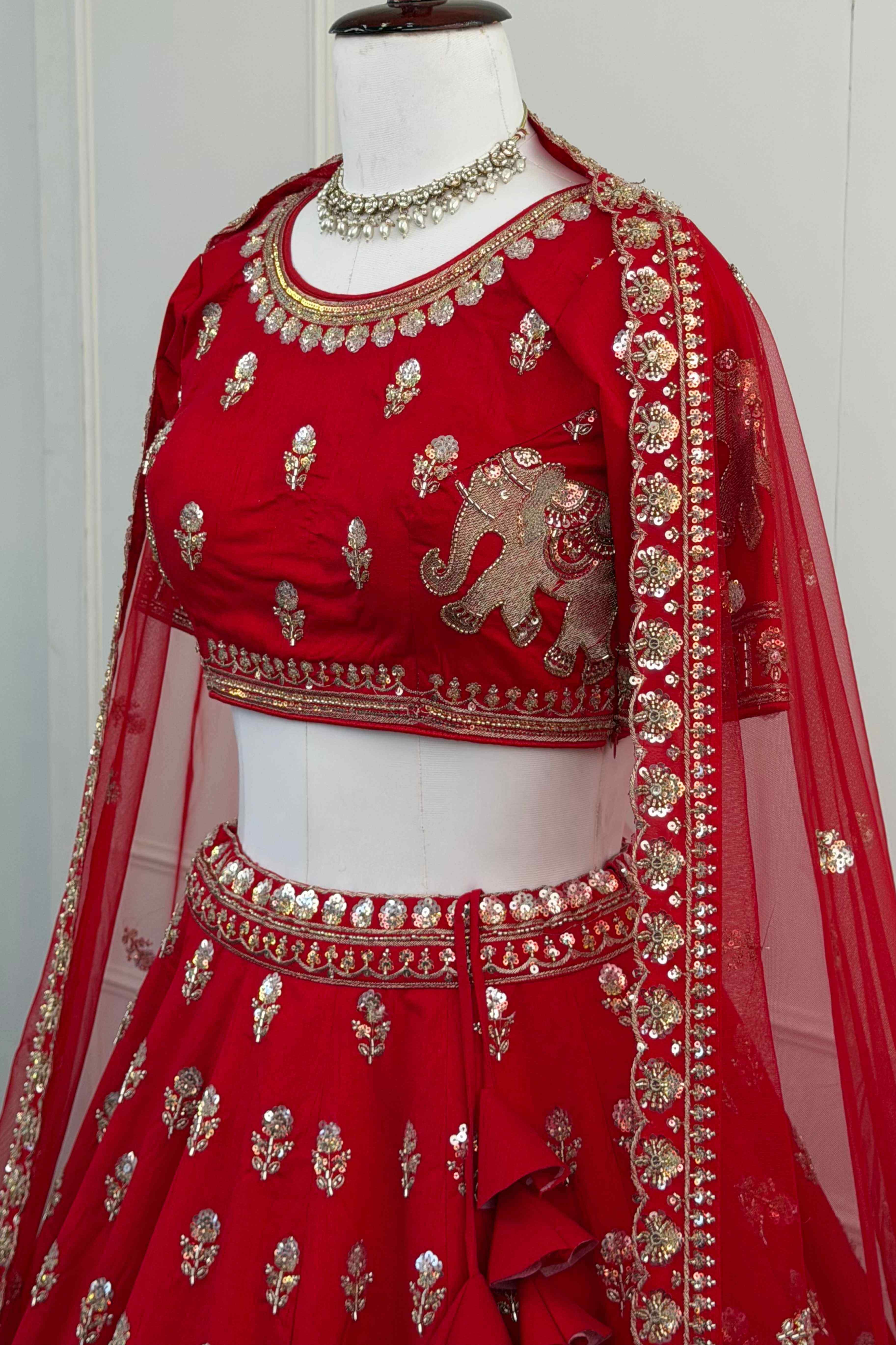 Royal Red Silk Lehenga with Zari & Beads Embroidery