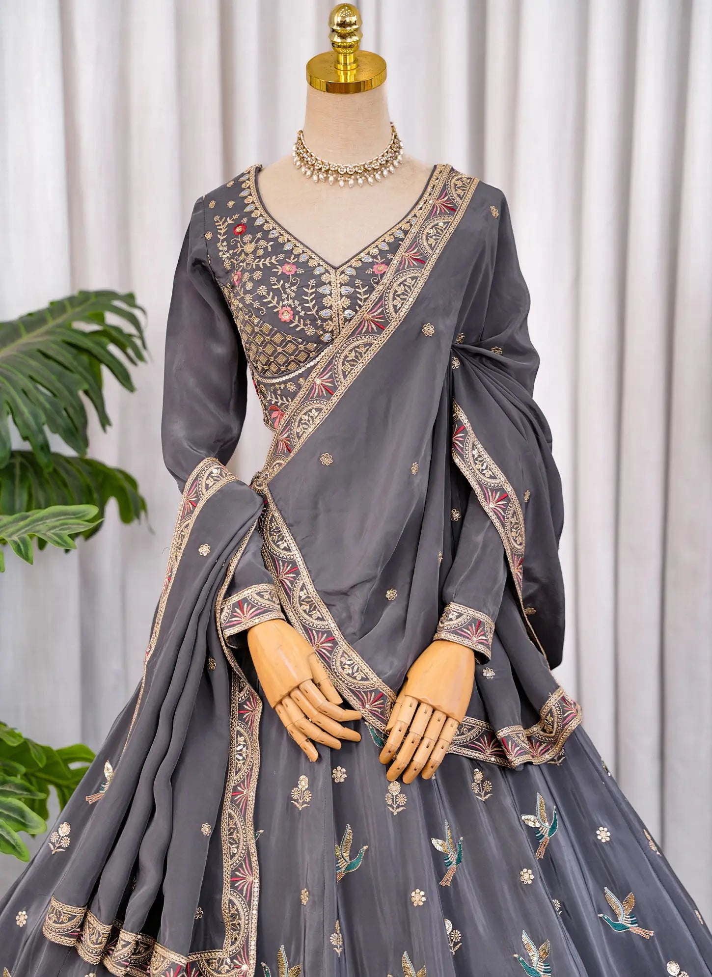 Royal Grey Heavy Embroidered Lehenga Set