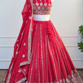 Rani Pink Silk Lehenga with Zari & Beads Embroidery
