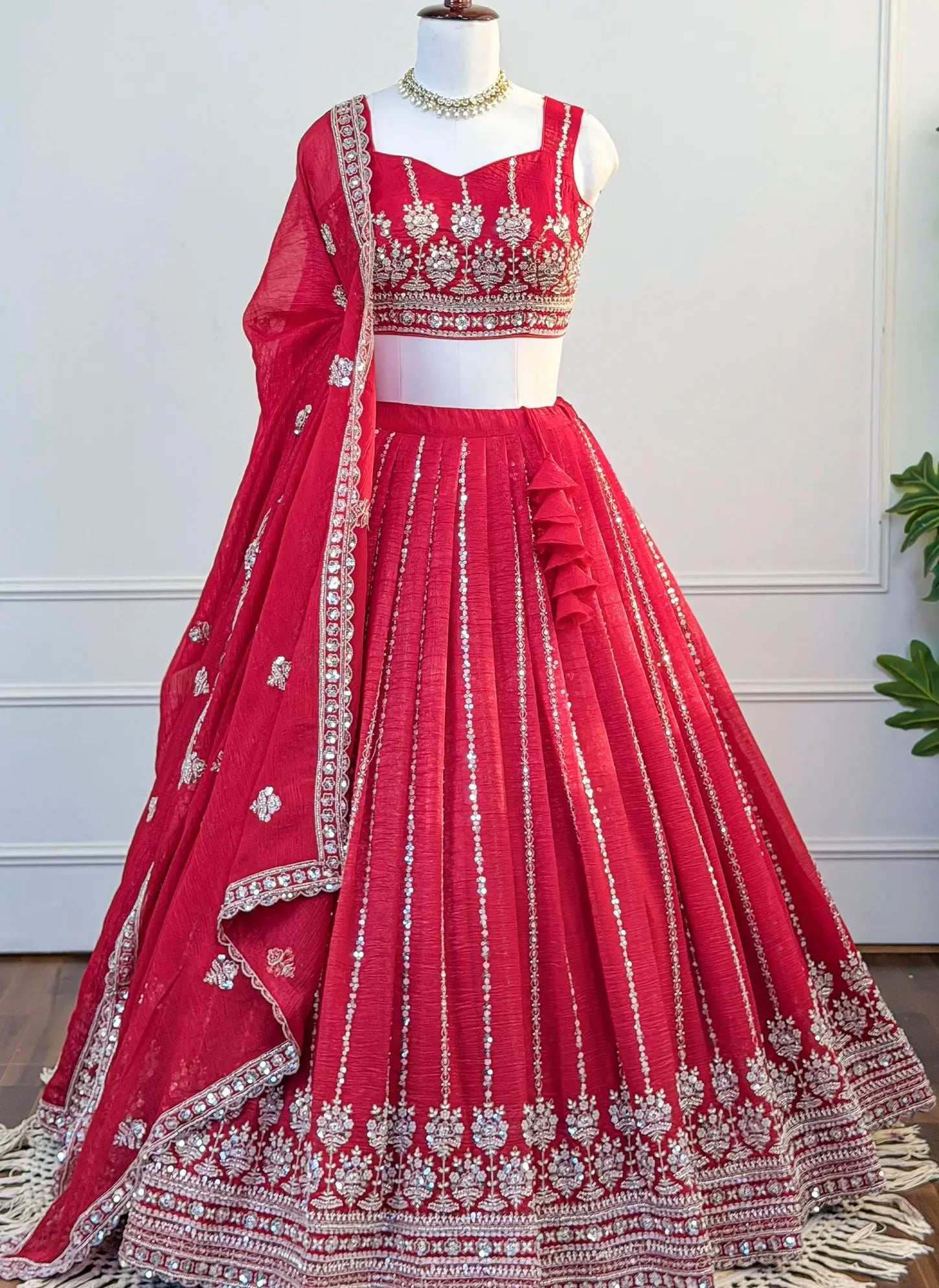 Rani Pink Silk Lehenga with Zari & Beads Embroidery
