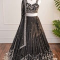 Elegant Black Lehenga with Intricate Zari & Beads Embroidery