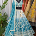 Teal Blue Embroidered Lehenga Choli with Dupatta