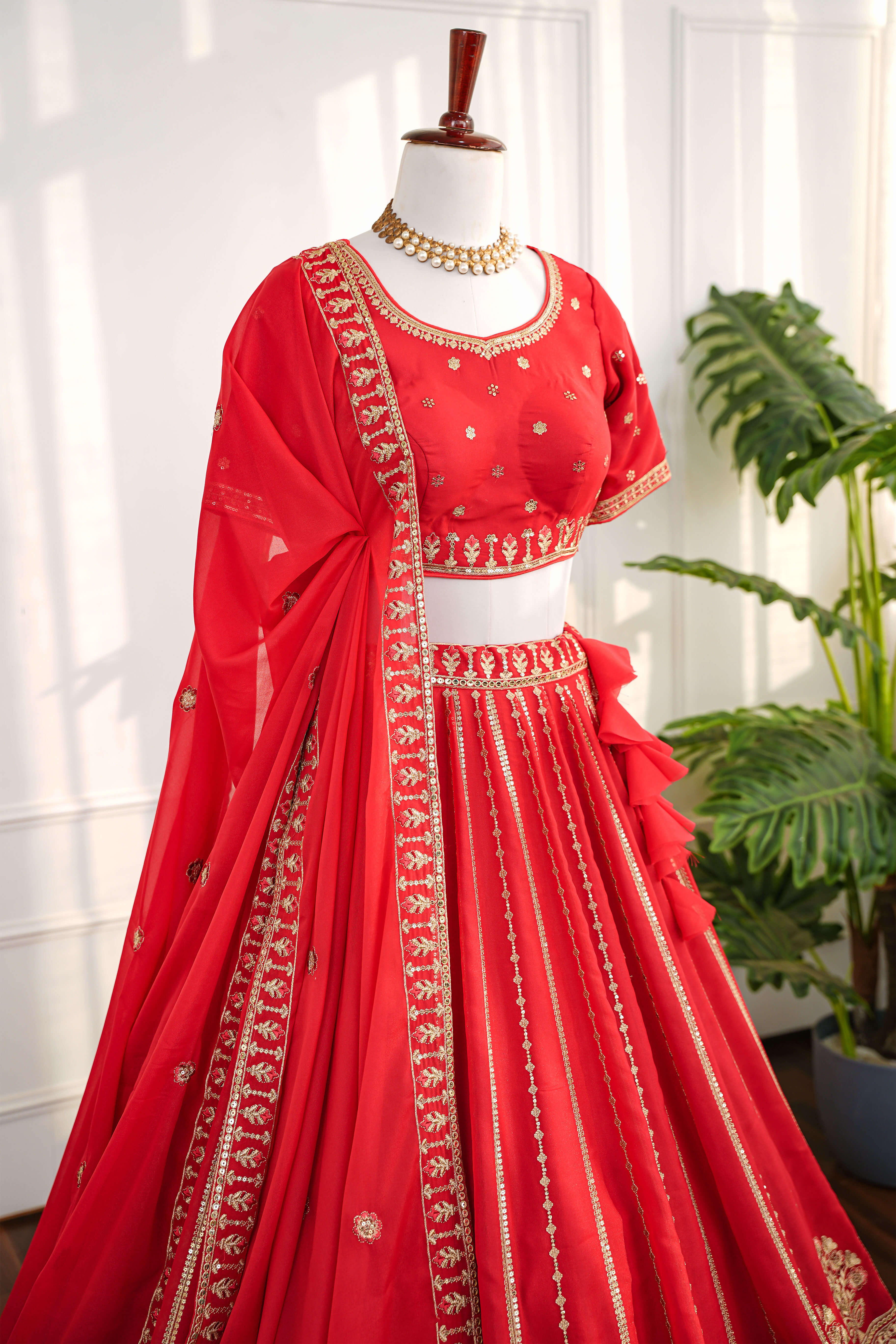 Scarlet Red Embroidered Bridal Lehenga Set