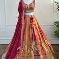 Orange & yellow Embroidered Lehenga Set with Zari Work
