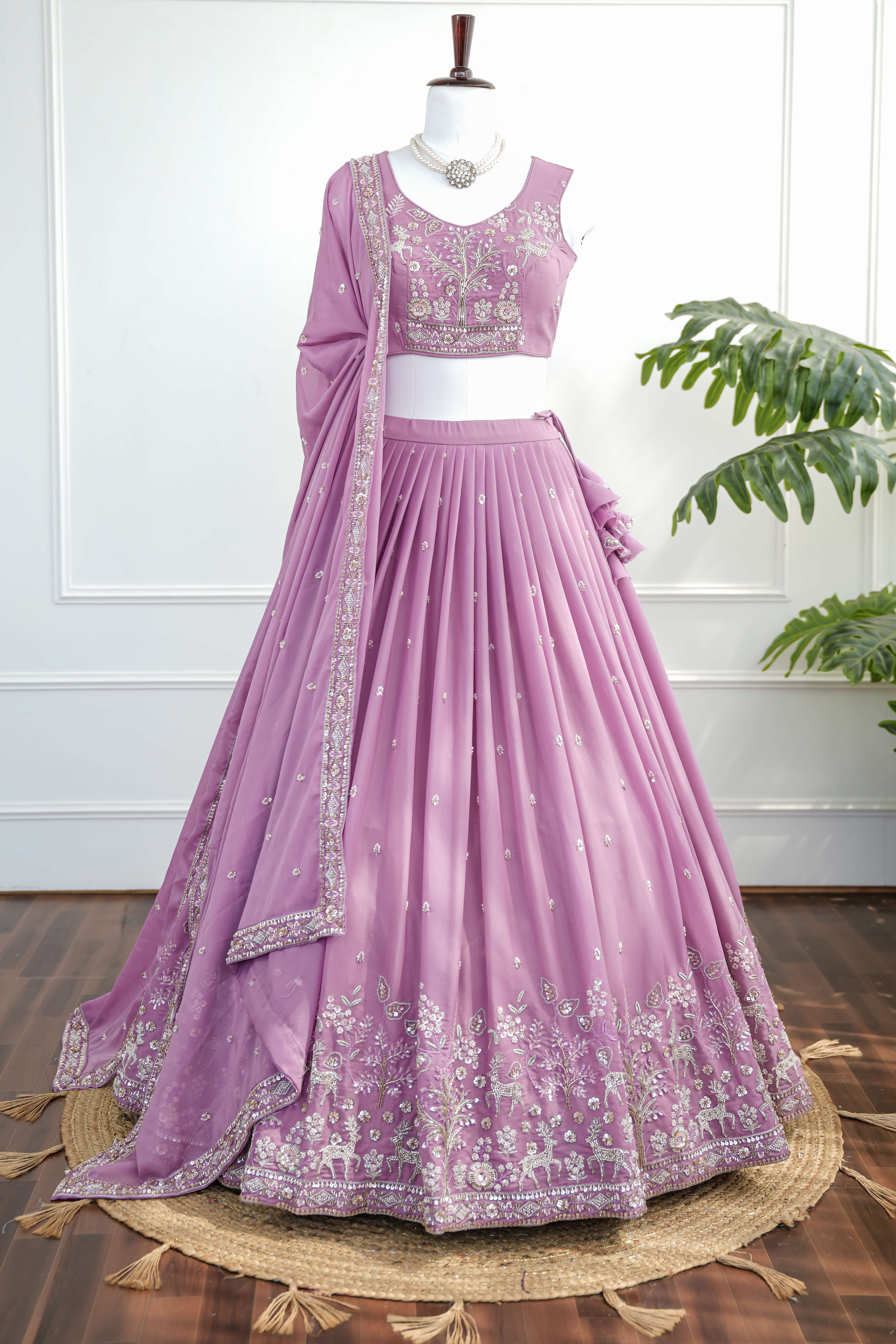 Lavender Mirror Embroidered Lehenga