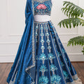Blue Embroidered Lehenga with Mirror Work