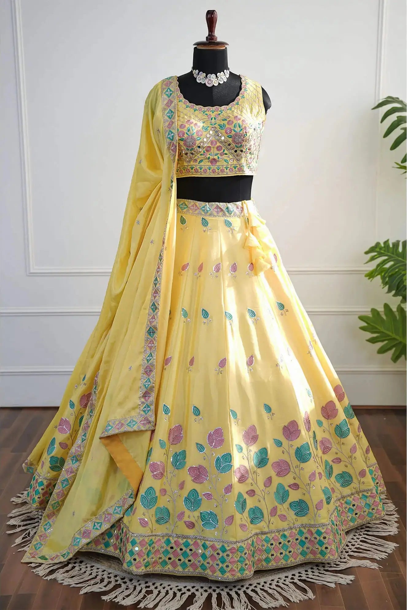 Sunshine Yellow Embroidered Lehenga with Matching Dupatta
