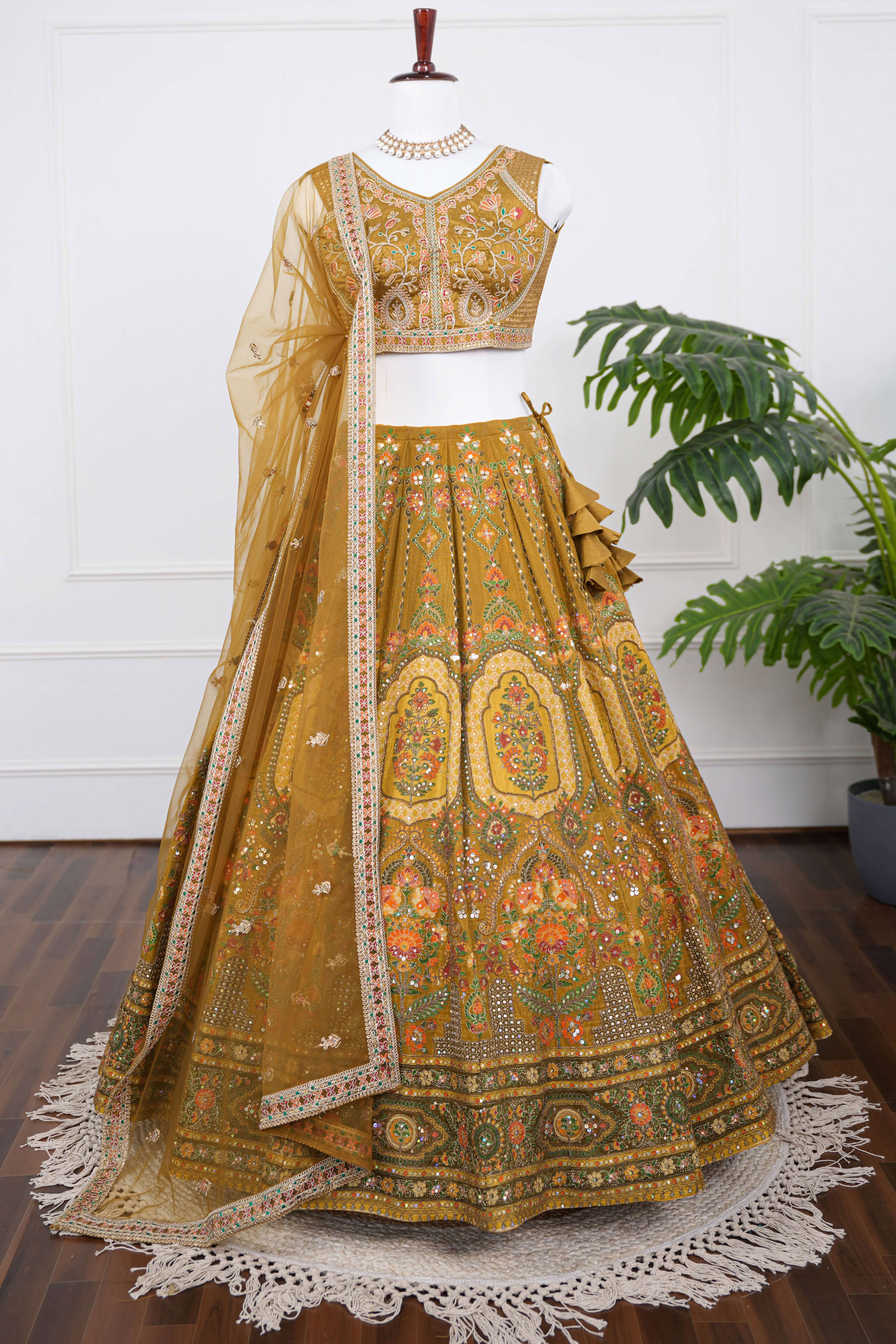 Mustard Yellow Royal Embroidered Lehenga Set