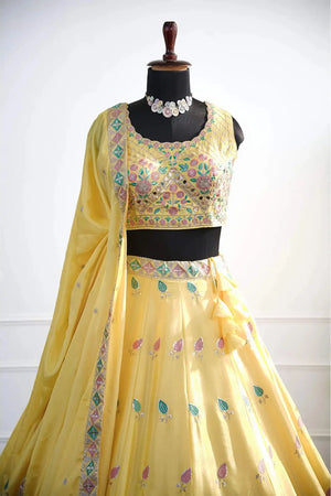Sunshine Yellow Embroidered Lehenga with Matching Dupatta