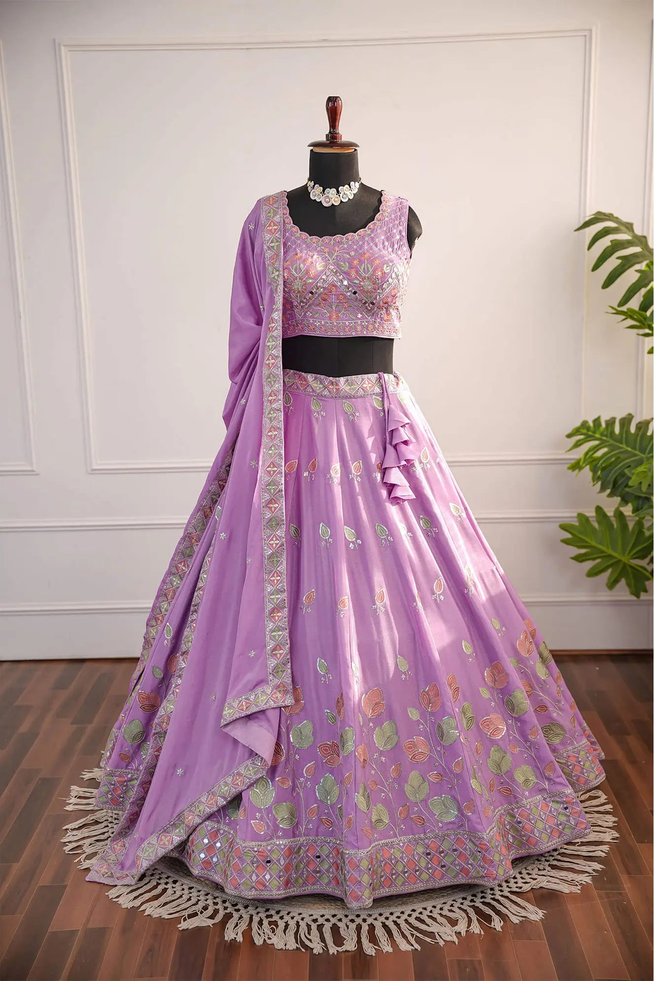 Lavender Embroidered Lehenga with Matching Dupatta