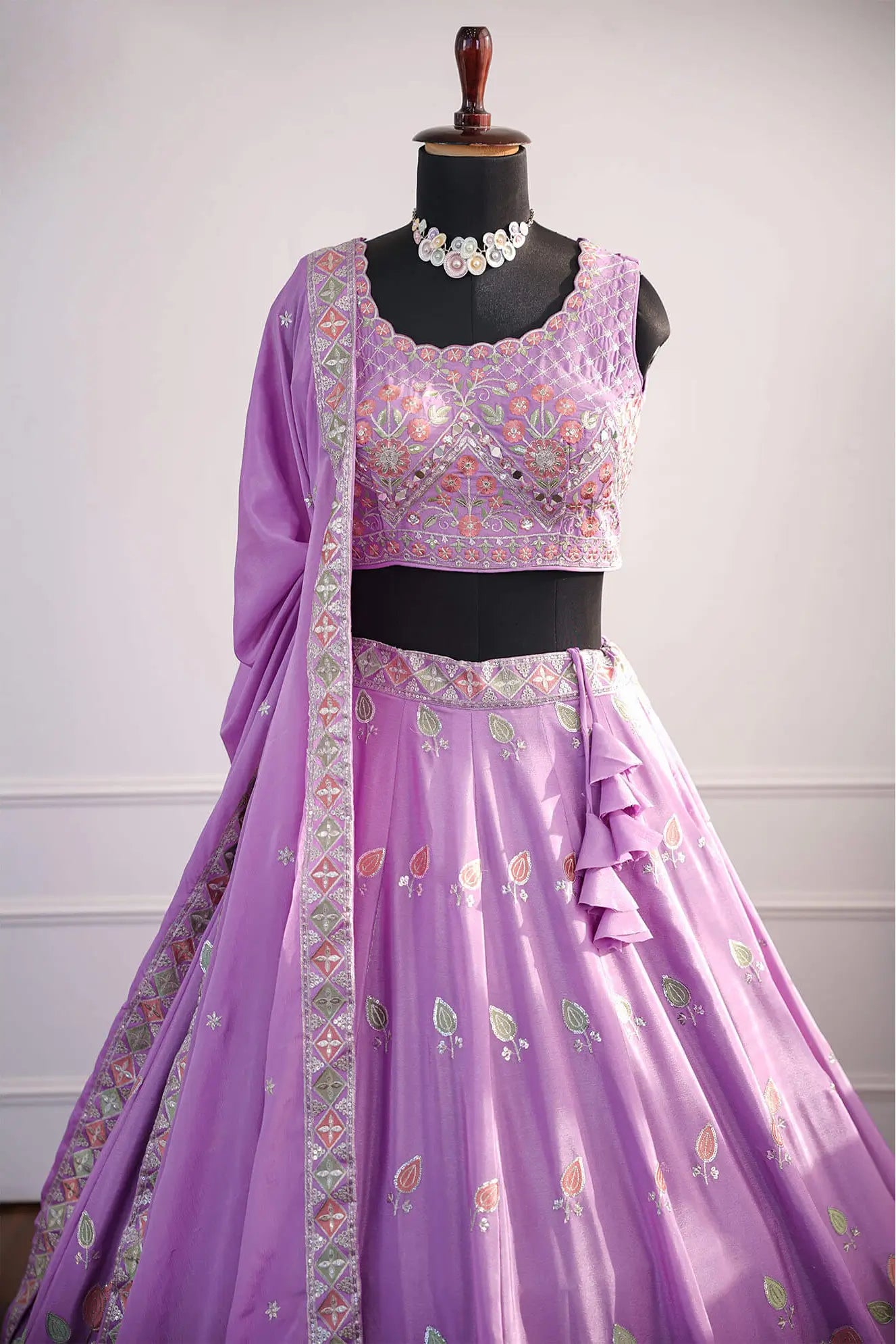 Lavender Embroidered Lehenga with Matching Dupatta