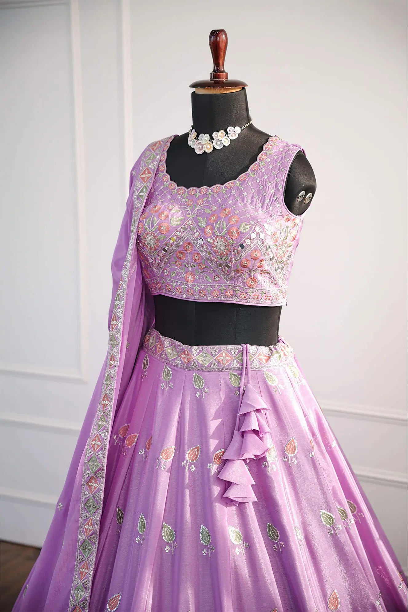 Lavender Embroidered Lehenga with Matching Dupatta