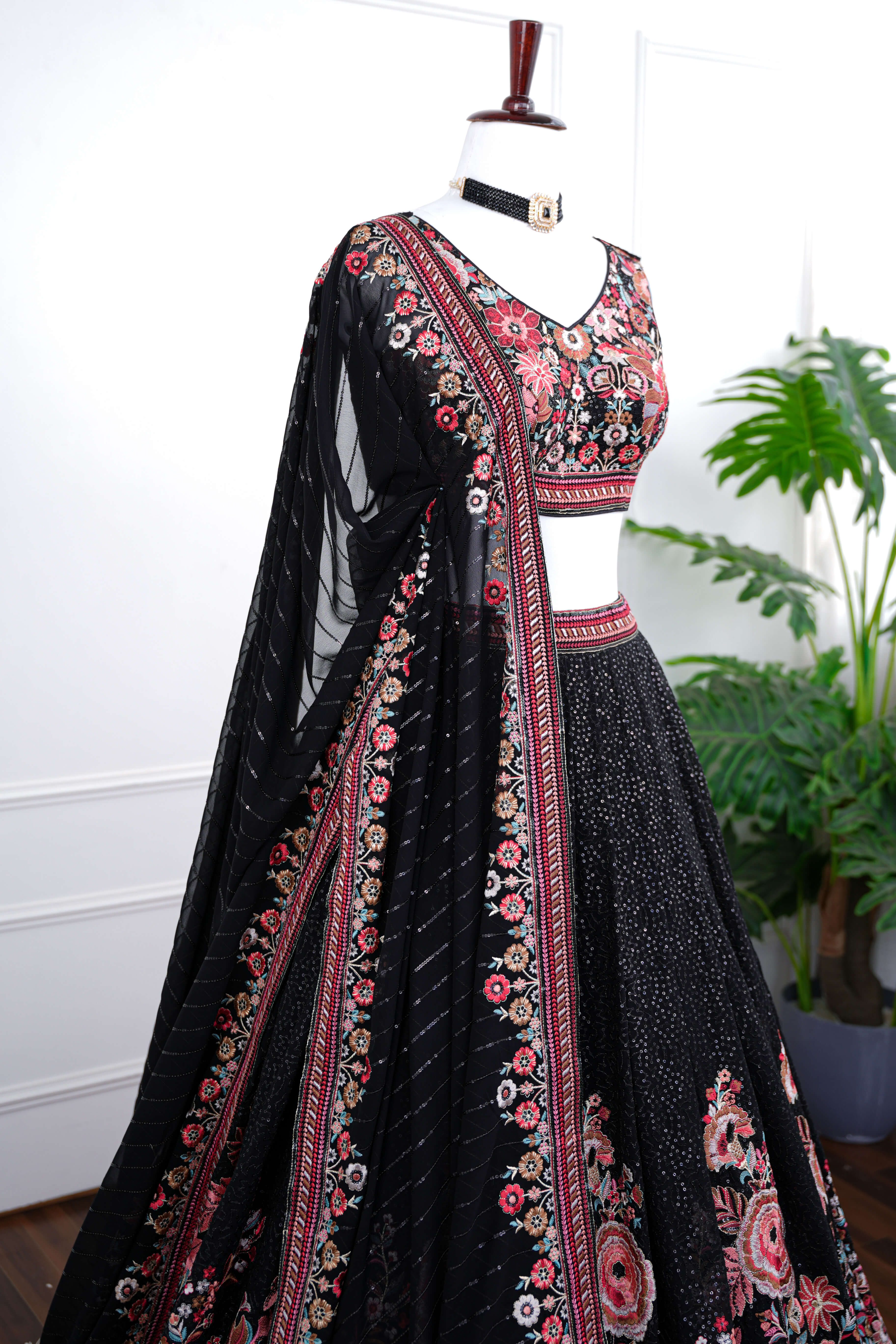 Black Floral Embroidered Lehenga Set