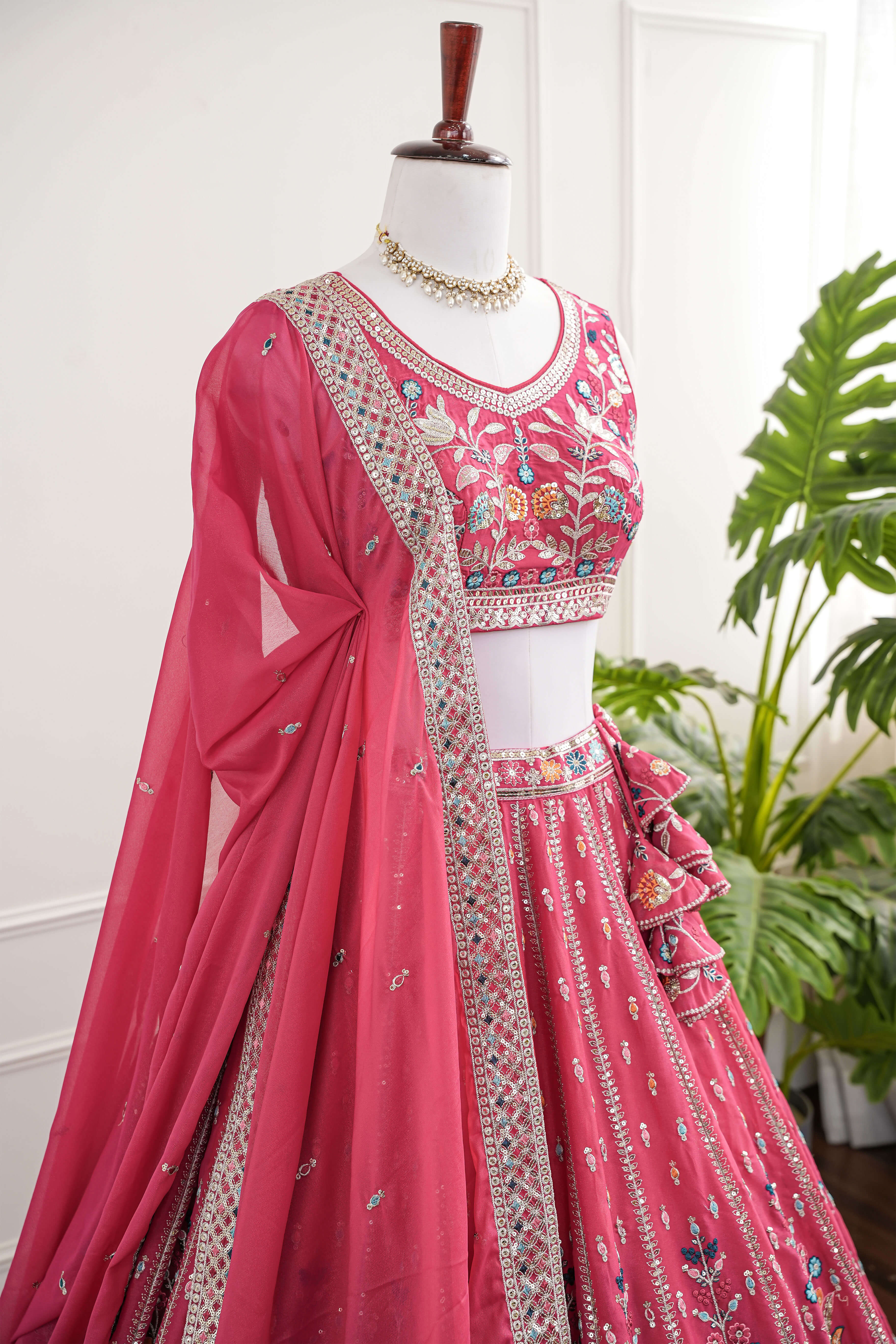 Rani Pink Embroidered Floral Lehenga Set