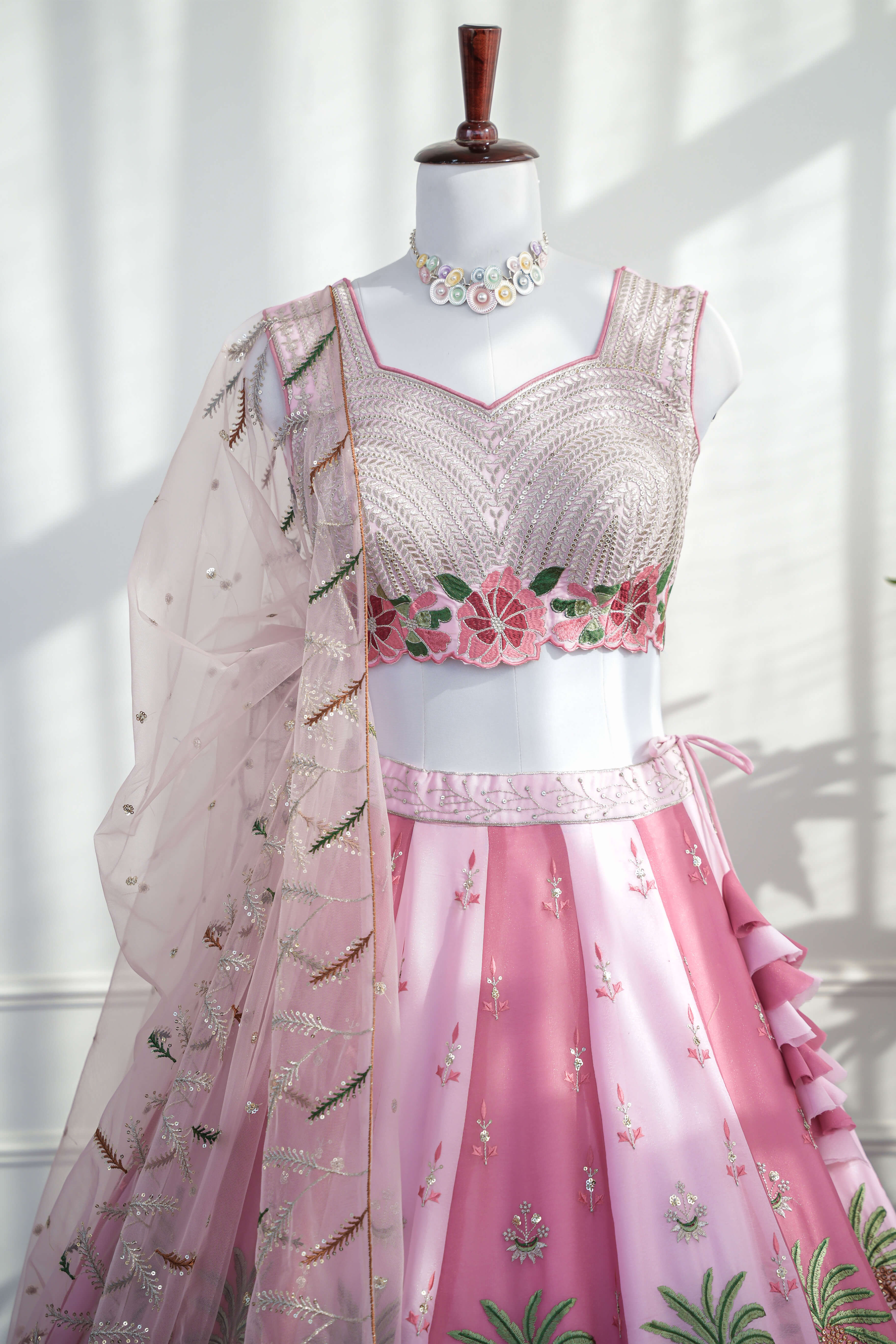 Pink Tropical Embroidered Lehenga Set