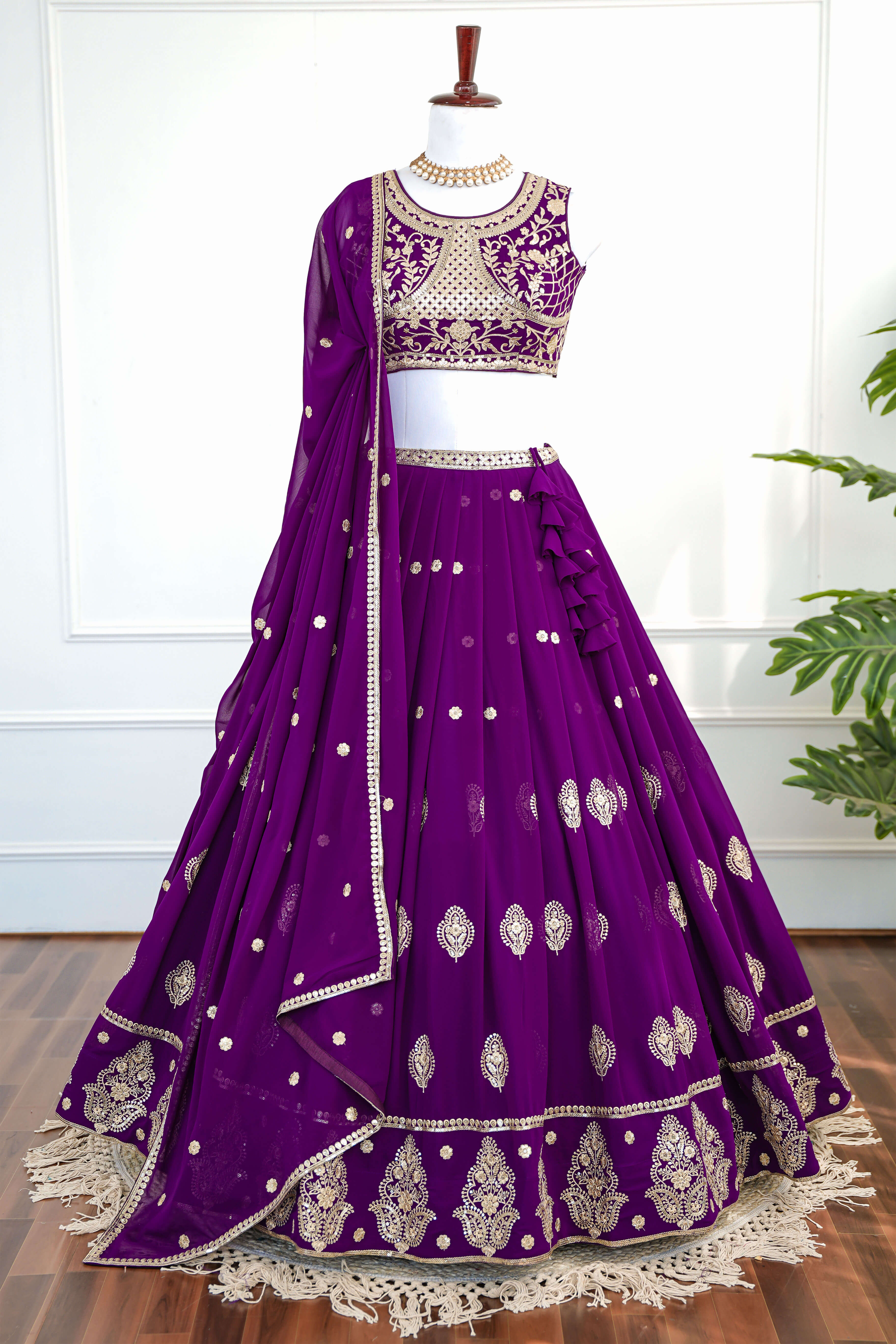 Royal Purple Embroidered Lehenga Set