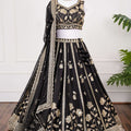 Black and Gold Floral Embroidered Lehenga Set