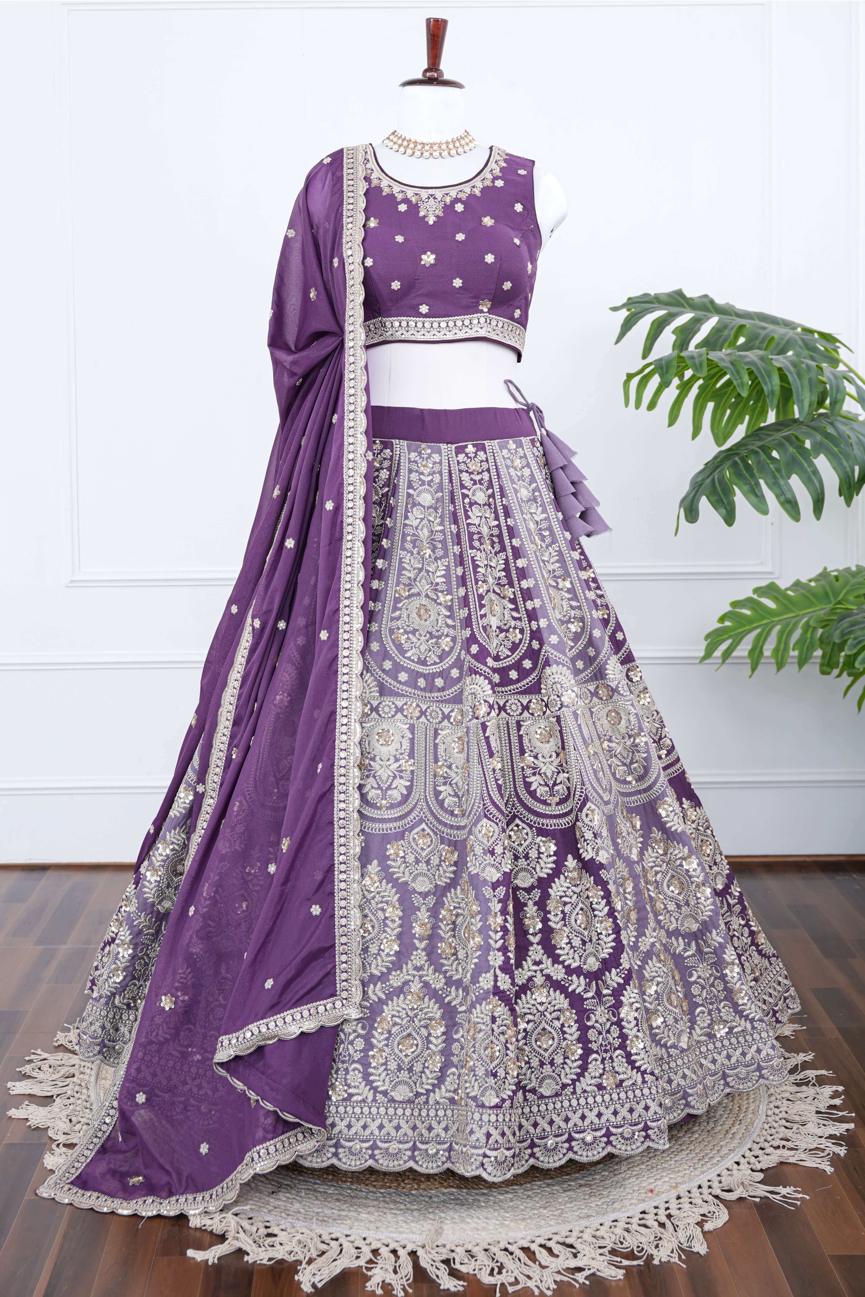 Royal Purple Heavy Embroidered Lehenga Set