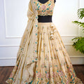 Elegant Beige Floral Embroidered Lehenga Set