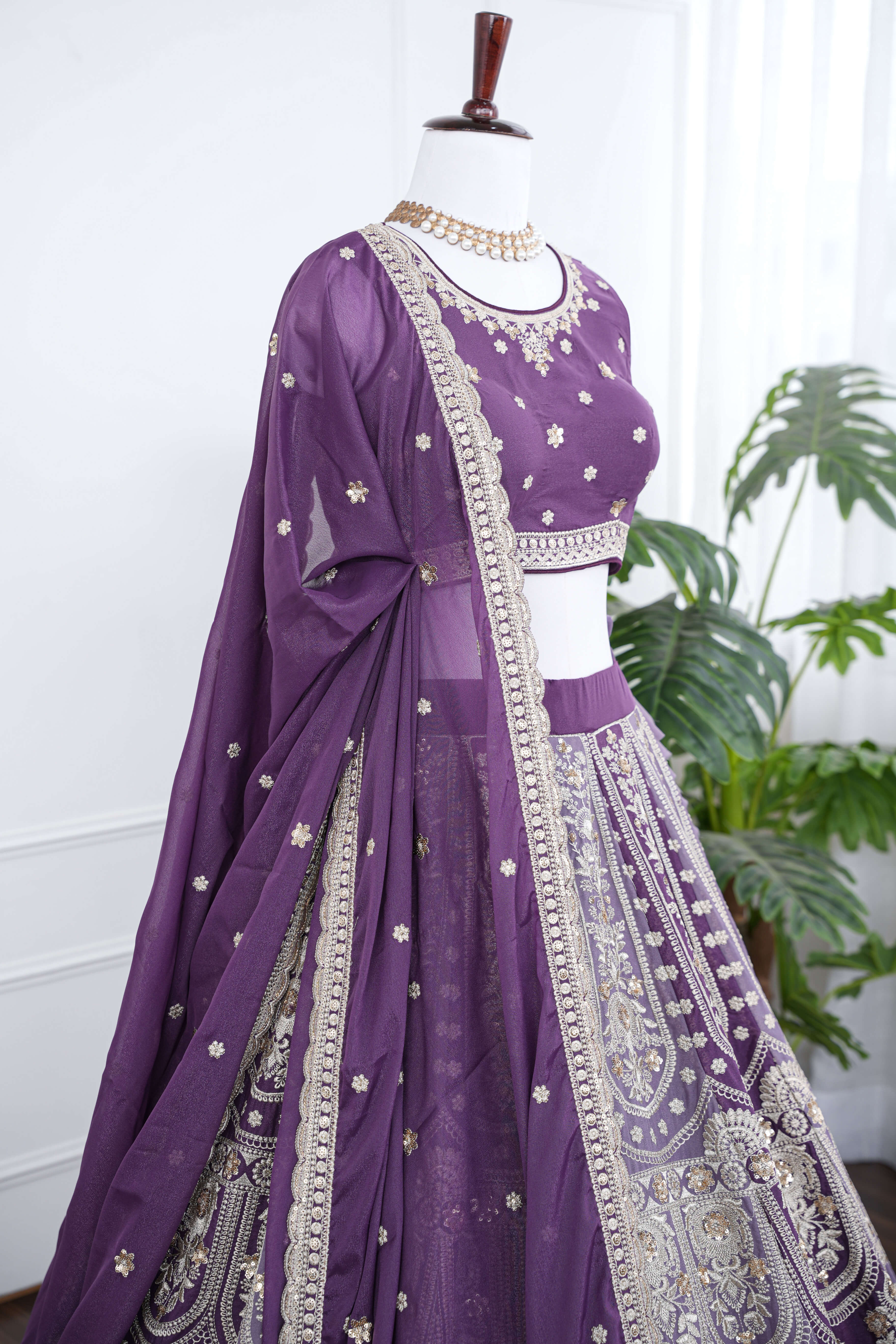 Royal Purple Heavy Embroidered Lehenga Set