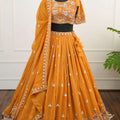 Majestic Mustard Orange Sequence and beads work Lehenga Set