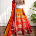 Red & Mustard Ombré Banarasi Embroidery Lehenga Set