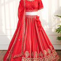 Scarlet Red Embroidered Bridal Lehenga Set