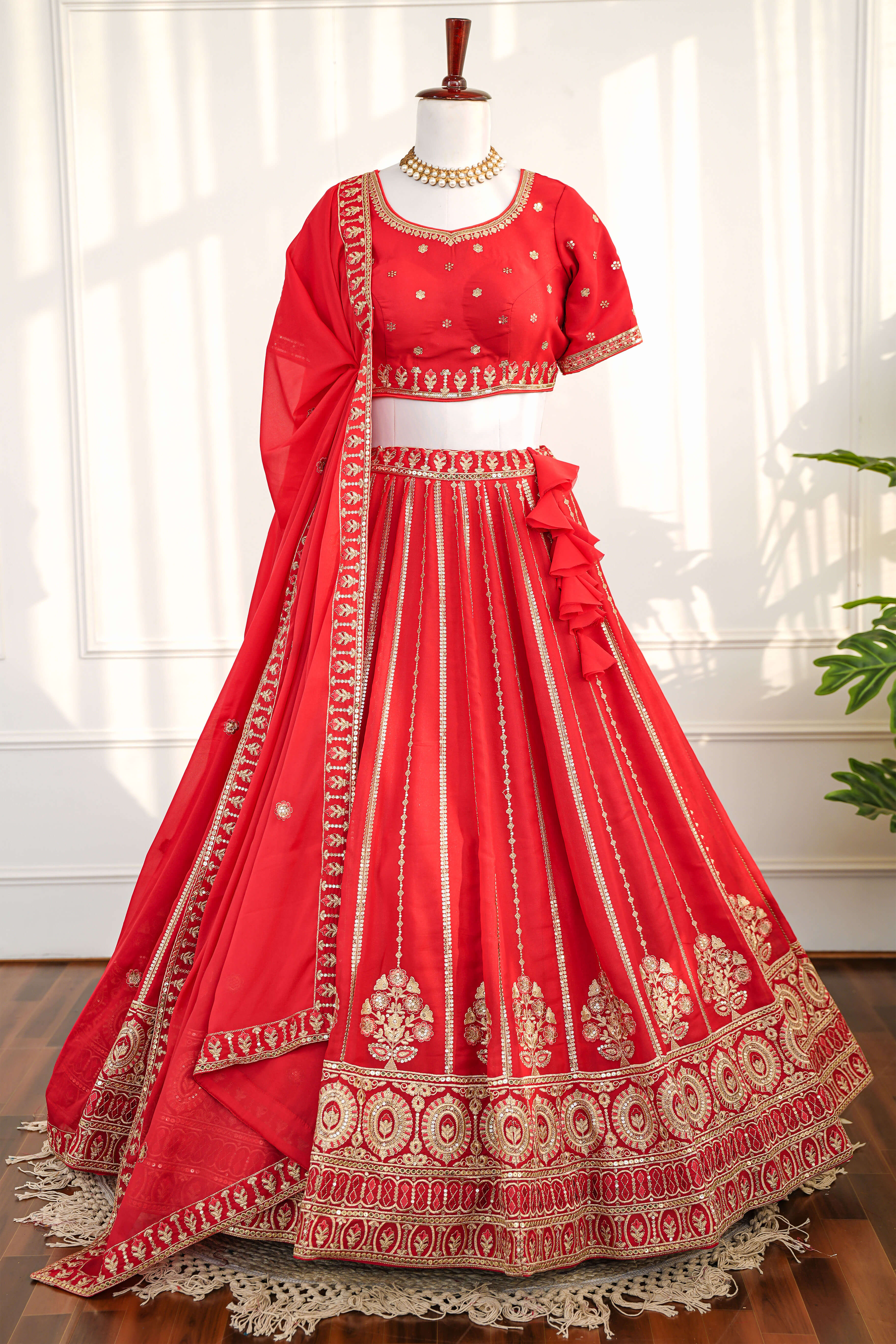 Scarlet Red Embroidered Bridal Lehenga Set