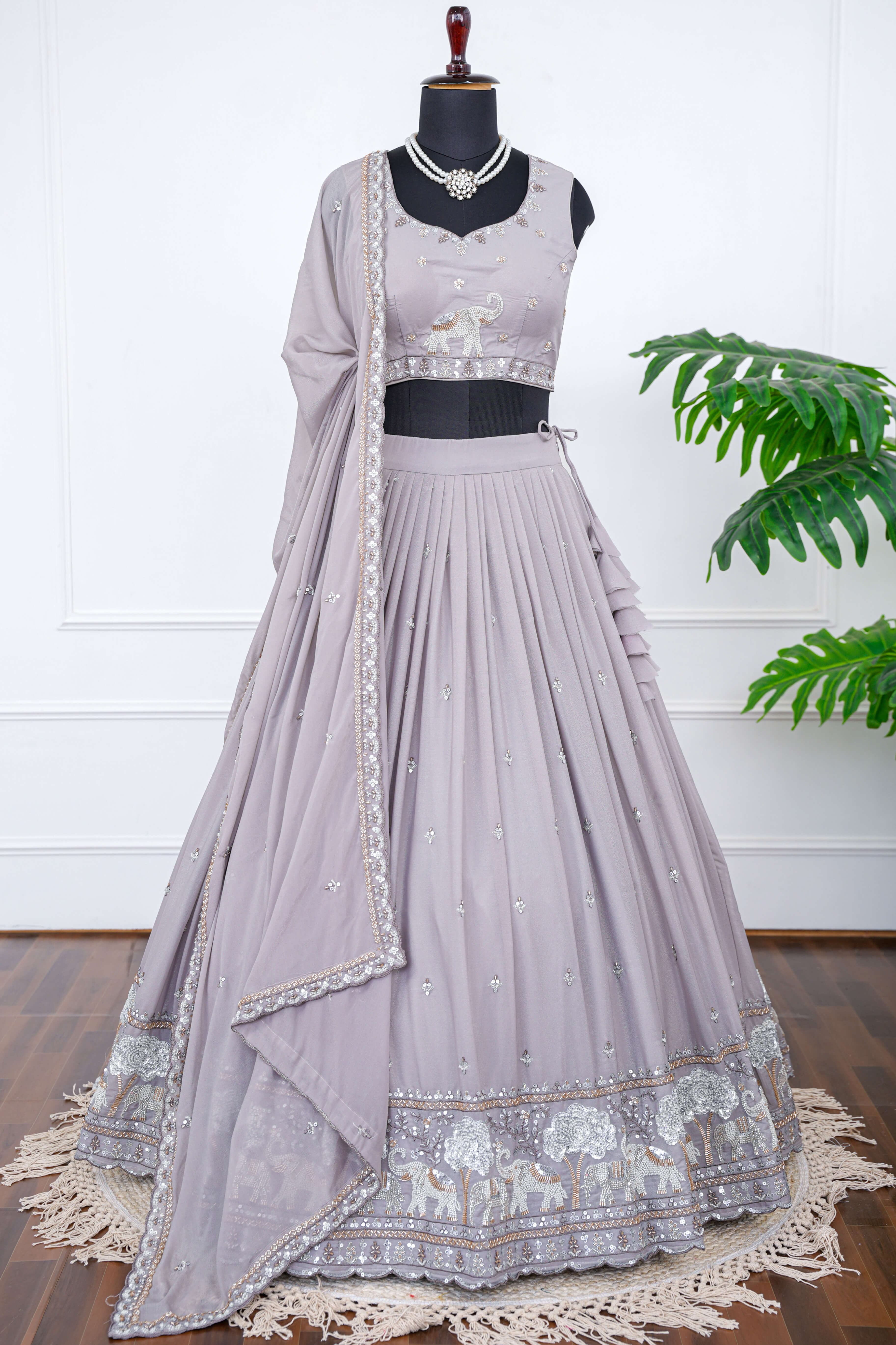 Elegant Grey Embroidered Lehenga Set