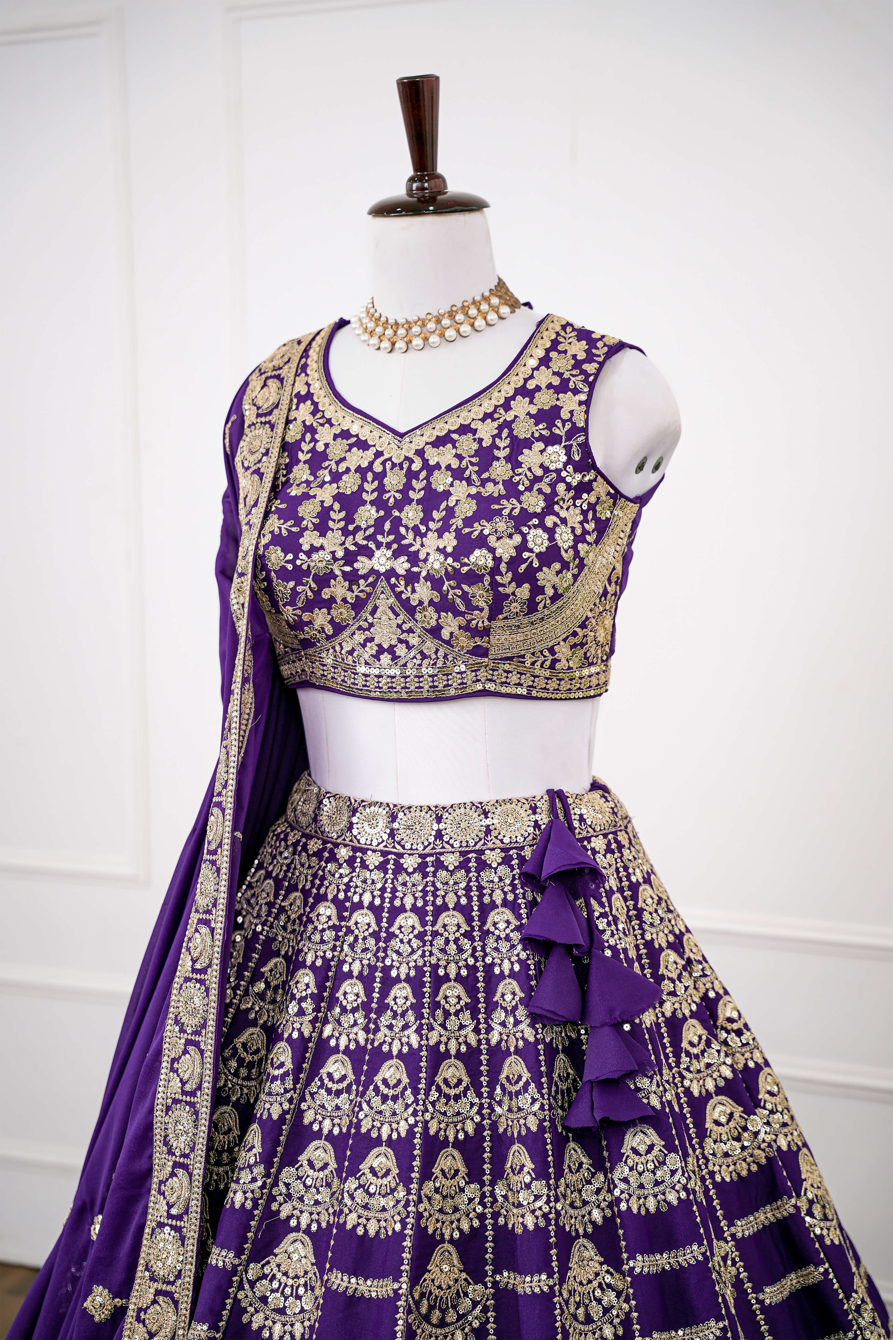 Royal Purple Heavy Embroidered Lehenga Set