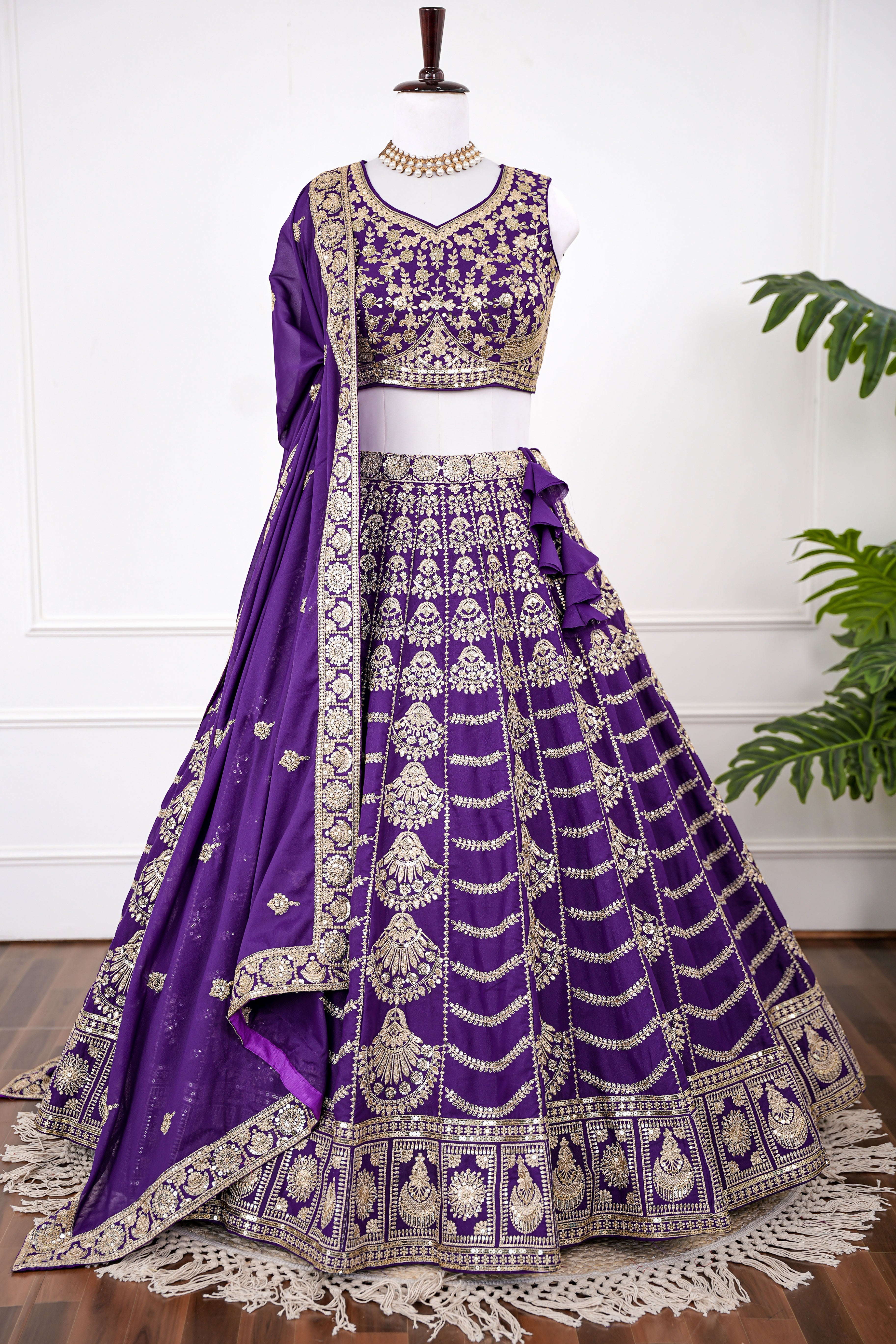 Royal Purple Heavy Embroidered Lehenga Set